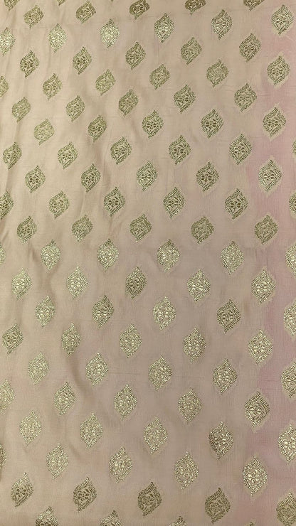 Faishana Presents Off-White Katan Silk Floral Light Gold Zari Booti with Contrast Magenta Floral Pallu Banarasi saree and Magenta Blouse