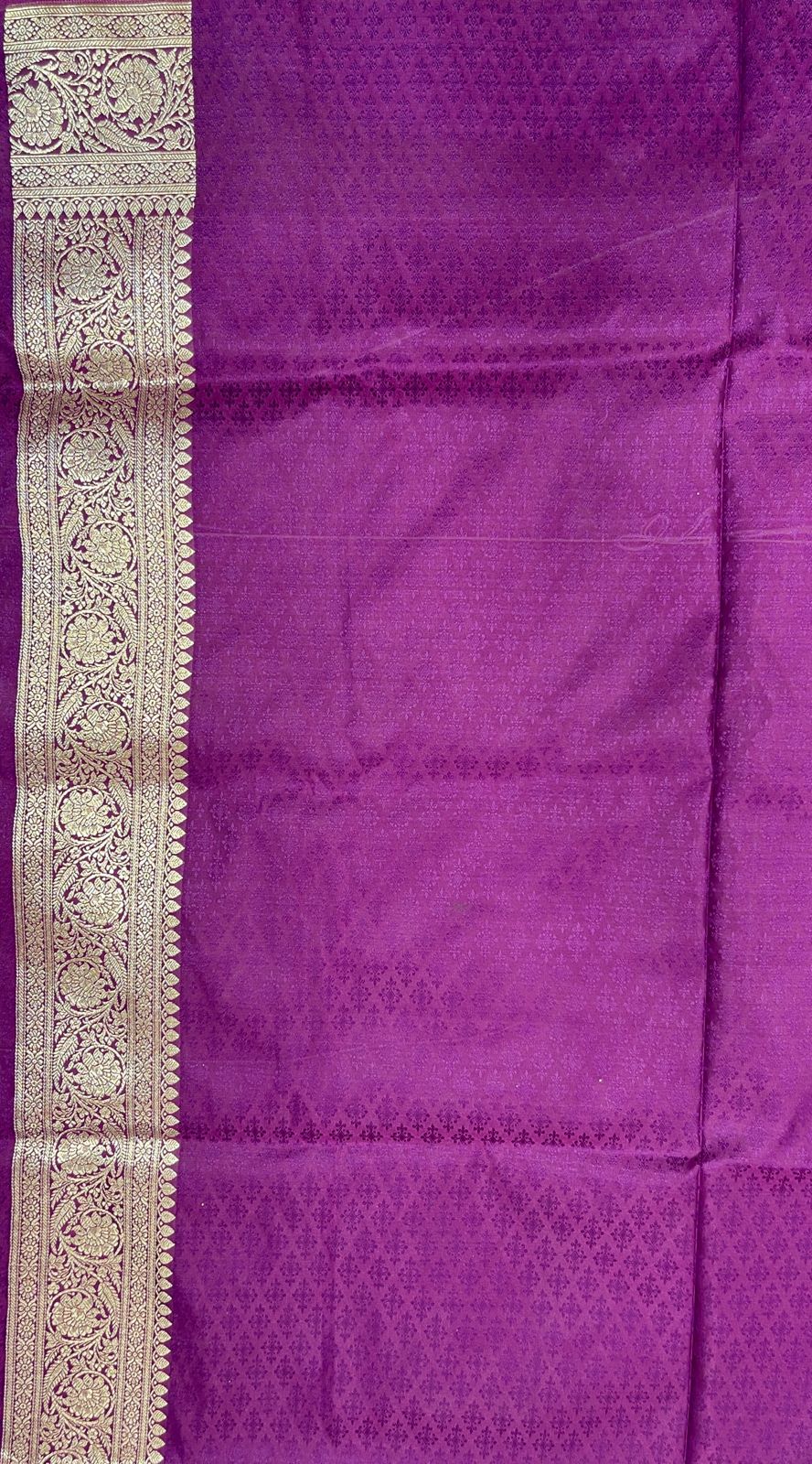 Faishana Presents Off-White Katan Silk Floral Light Gold Zari Booti with Contrast Purple Floral Pallu Banarasi saree and Purple Blouse