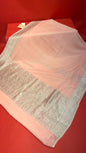 Faishana Presents Puresilk Peach Plain Khaddi Georgette Silver Zari Kadhwa Border Saree with Peach Blouse