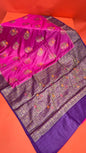 Faishana Pure Handloom Magenta Munga Silk Floral Mina Zari Boota with Contrast Violet Minakari Pallu and Violet Blouse Piece