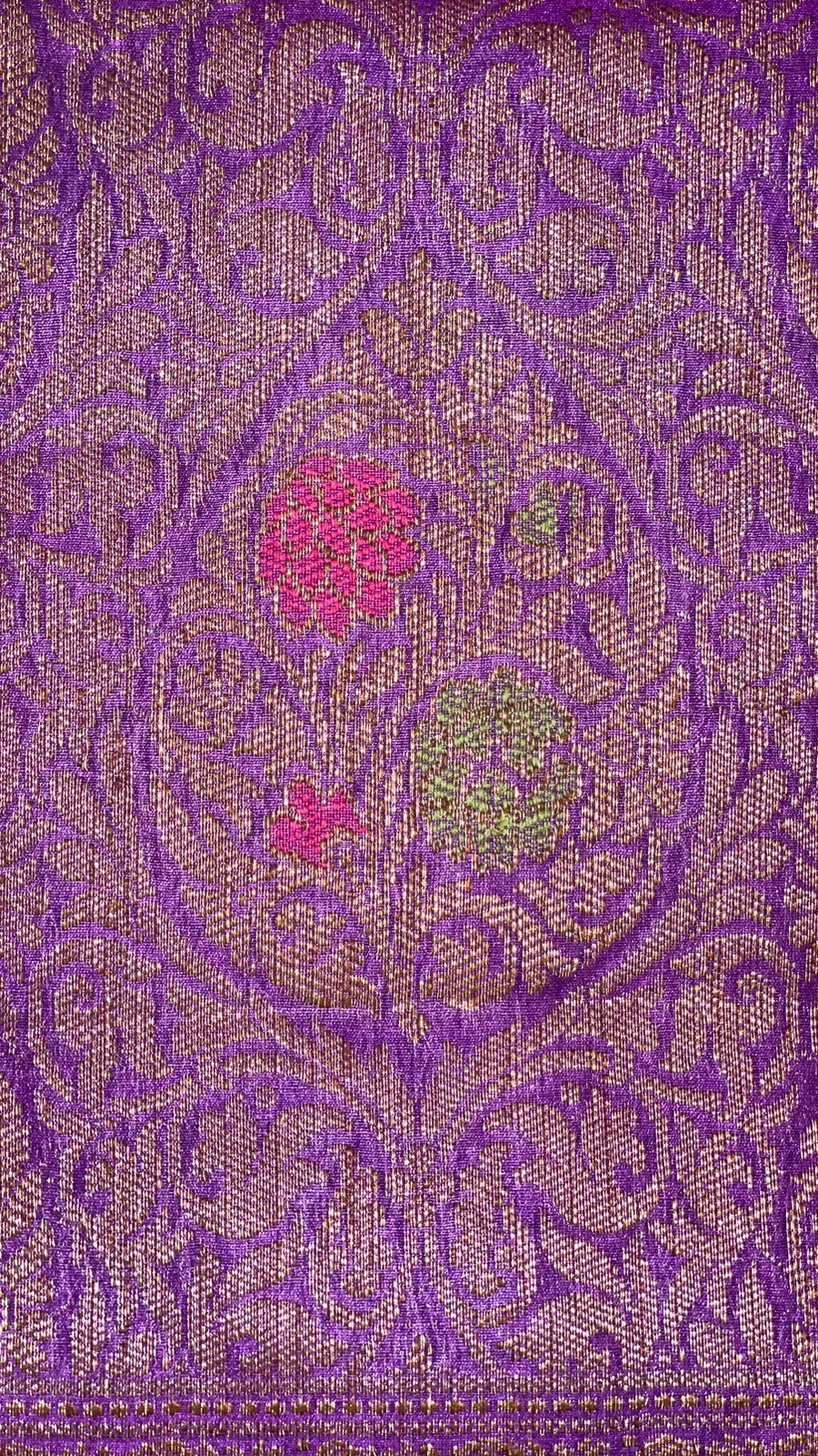 Faishana Pure Handloom Magenta Munga Silk Floral Mina Zari Boota with Contrast Violet Minakari Pallu and Violet Blouse Piece