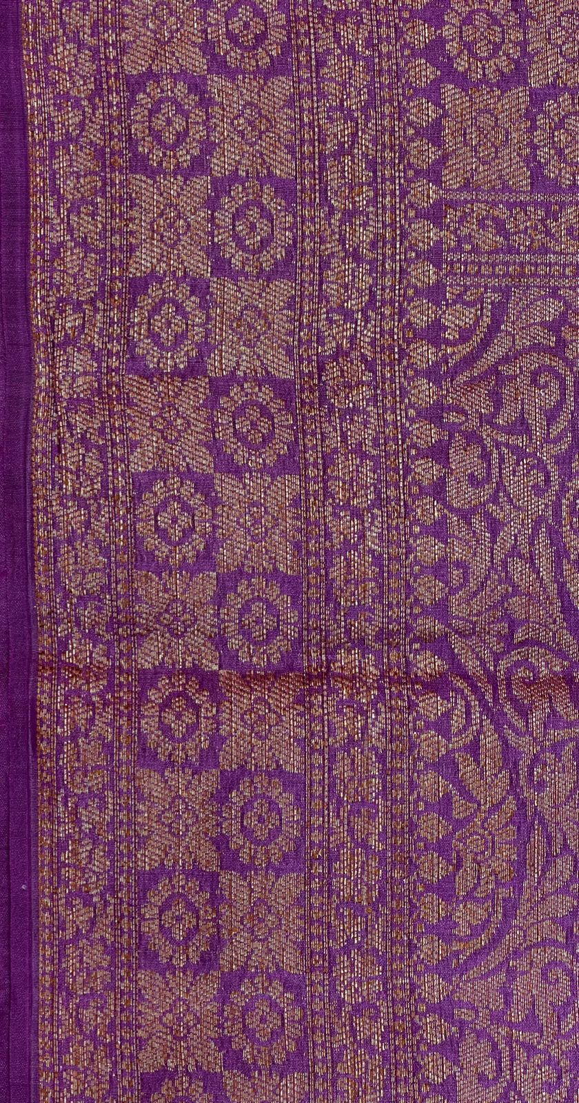 Faishana Pure Handloom Magenta Munga Silk Floral Mina Zari Boota with Contrast Violet Minakari Pallu and Violet Blouse Piece