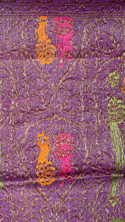 Faishana Pure Handloom Magenta Munga Silk Floral Mina Zari Boota with Contrast Violet Minakari Pallu and Violet Blouse Piece