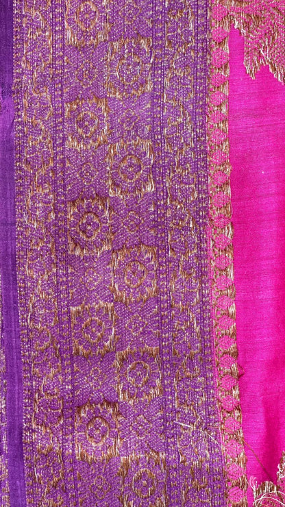 Faishana Pure Handloom Magenta Munga Silk Floral Mina Zari Boota with Contrast Violet Minakari Pallu and Violet Blouse Piece