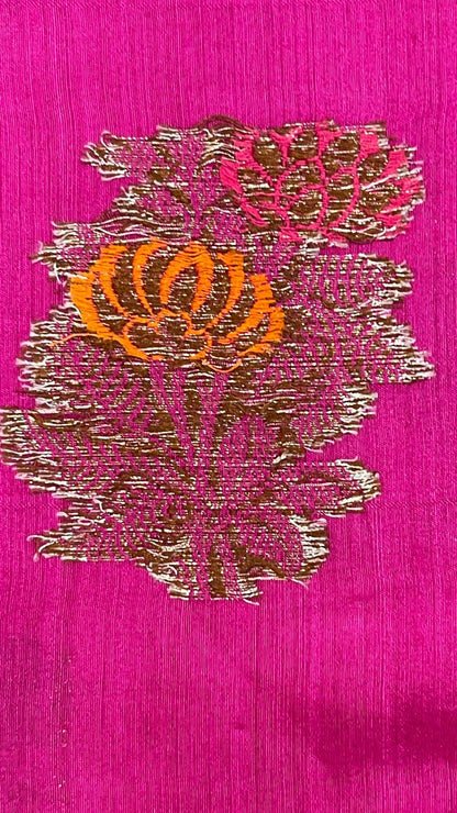 Faishana Pure Handloom Magenta Munga Silk Floral Mina Zari Boota with Contrast Violet Minakari Pallu and Violet Blouse Piece