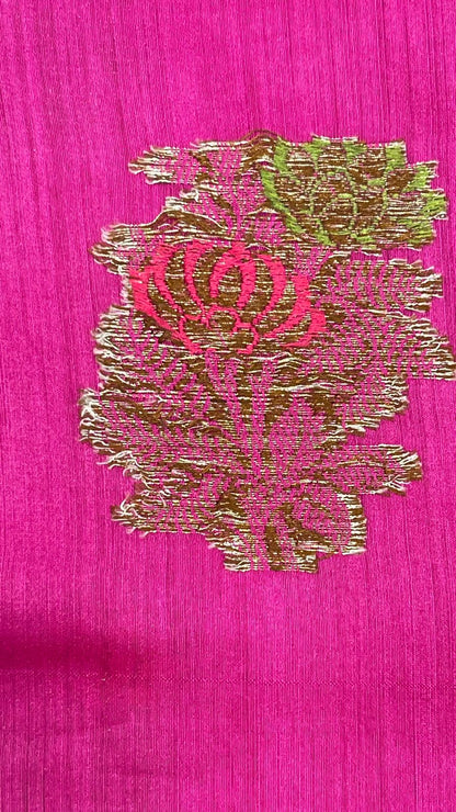 Faishana Pure Handloom Magenta Munga Silk Floral Mina Zari Boota with Contrast Violet Minakari Pallu and Violet Blouse Piece