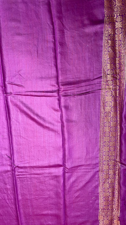 Faishana Pure Handloom Magenta Munga Silk Floral Mina Zari Boota with Contrast Violet Minakari Pallu and Violet Blouse Piece