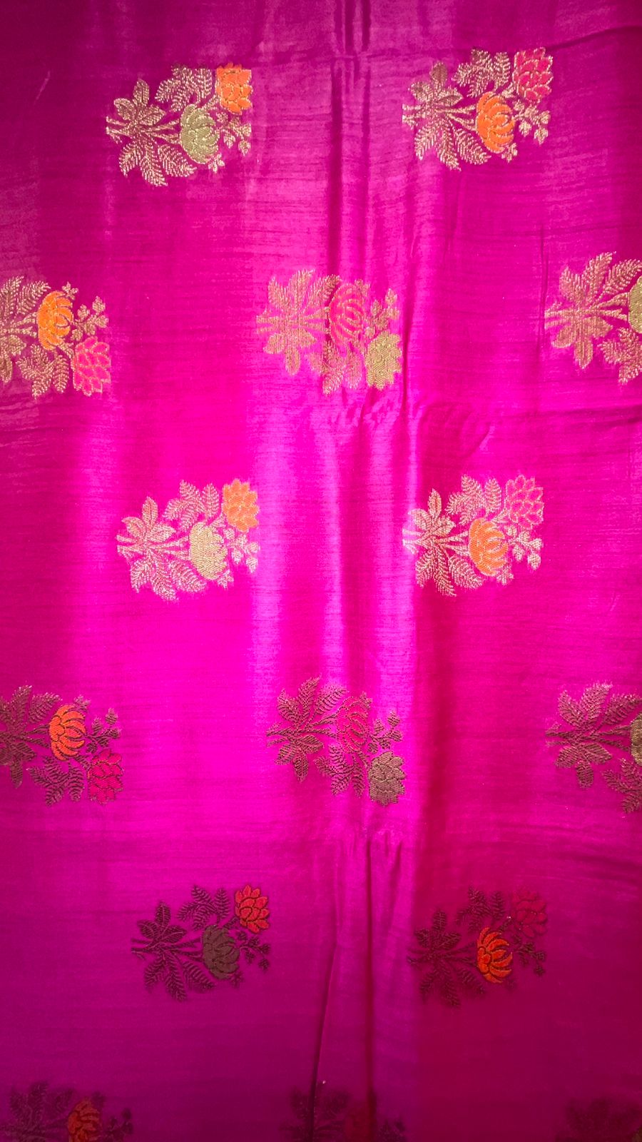 Faishana Pure Handloom Magenta Munga Silk Floral Mina Zari Boota with Contrast Violet Minakari Pallu and Violet Blouse Piece