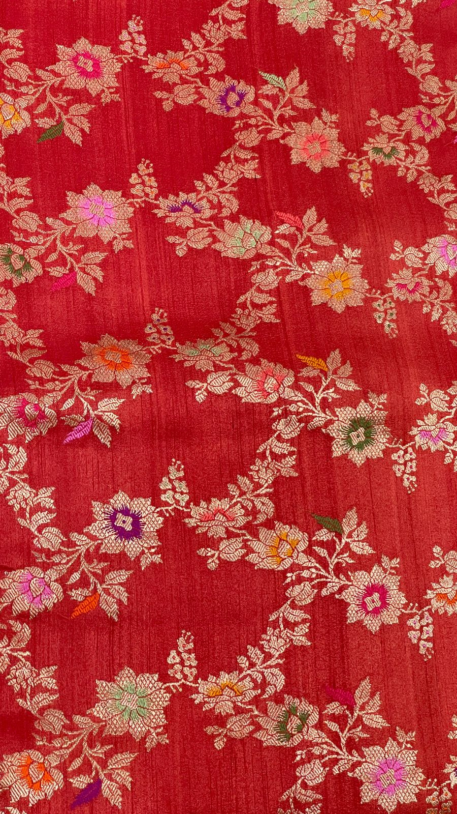 Faishana Pure Handloom Orange Tussar Silk Tilfi Zari Minakari Jaal Kadhwa Weave Minakari Pallu Banarasi Saree with Orange Blouse Piece