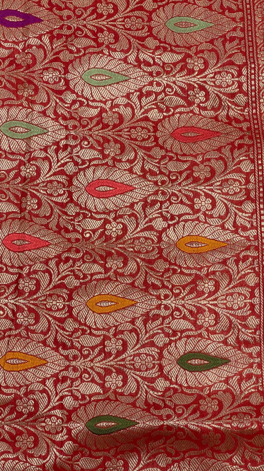Faishana Pure Handloom Orange Tussar Silk Tilfi Zari Minakari Jaal Kadhwa Weave Minakari Pallu Banarasi Saree with Orange Blouse Piece