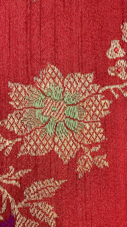 Faishana Pure Handloom Orange Tussar Silk Tilfi Zari Minakari Jaal Kadhwa Weave Minakari Pallu Banarasi Saree with Orange Blouse Piece