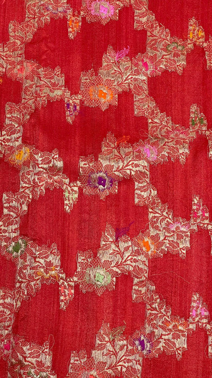 Faishana Pure Handloom Orange Tussar Silk Tilfi Zari Minakari Jaal Kadhwa Weave Minakari Pallu Banarasi Saree with Orange Blouse Piece