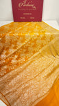 Faishana Pure Handloom Gold Contrast Chiffon Alfi Gold Zari Jaal and Banarasi Zari Border Saree with Gold Blouse