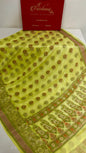 Faishana Pure Handloom Yellow Chiffon Floral Zari Mina Booti Skirt Floral Mina Zari Border and Big Boota Pallu with Yellow Blouse