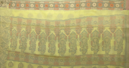 Faishana Pure Handloom Yellow Chiffon Floral Zari Mina Booti Skirt Floral Mina Zari Border and Big Boota Pallu with Yellow Blouse