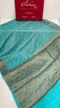 Faishana Pure Handloom Sea Green Chiffon Copper Zari Zig-Zag with Floral Copper Zari Jaal Anchal and Zari Border with Sea Green Blouse
