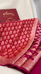 Faishana Pure Handloom Dark Pink Chiffon Golden Zari Floral Booti Jaal with Contrast Magenta Zari Booti Anchal and Zari Border with Magenta Blouse
