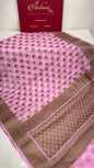Faishana Pure Handloom Baby Pink Chiffon Copper Zari Booti and Banarasi Copper Zari Border and Pallu with Pink Blouse&nbsp;