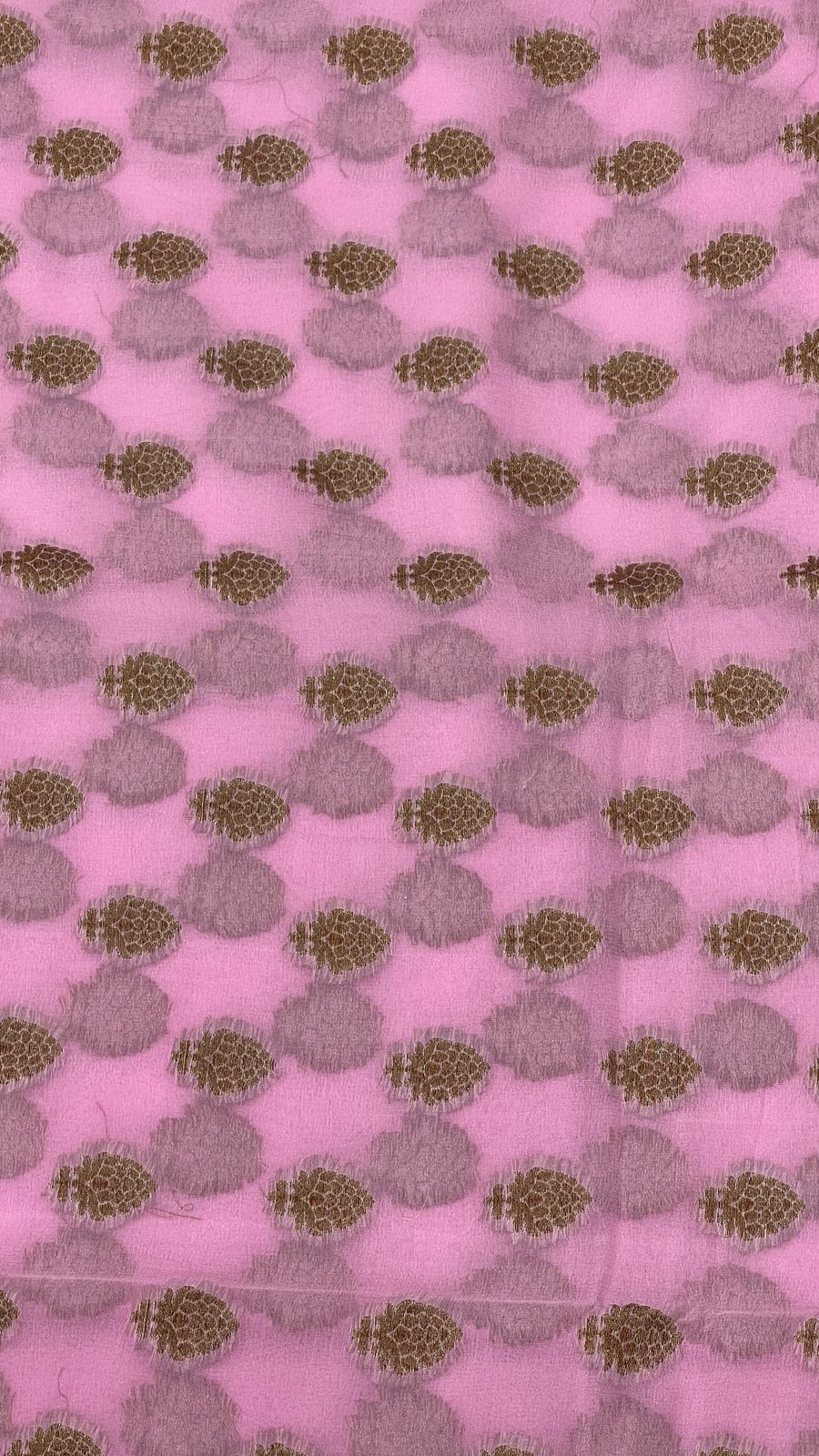 Faishana Pure Handloom Baby Pink Chiffon Copper Zari Booti and Banarasi Copper Zari Border and Pallu with Pink Blouse&nbsp;