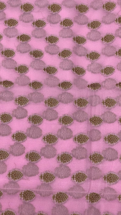 Faishana Pure Handloom Baby Pink Chiffon Copper Zari Booti and Banarasi Copper Zari Border and Pallu with Pink Blouse&nbsp;
