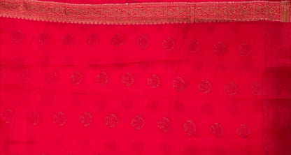 Faishana Pure Handloom Red Chiffon Floral Copper Zari Booti with Floral Tilfi Mina Jaal Skirt Zari Border with Red Blouse
