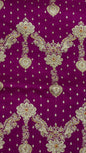 Faishana Presents Purple Stone Work Golden Zari Zig-Zag Stripe Booti Jaal with Floral Heavy Pallu Zari Border with Purple Blouse Banarasi Saree