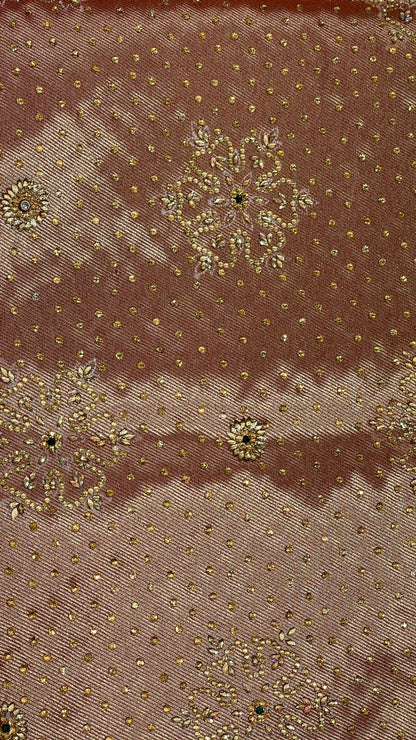 Faishana Presents Red Satin Silk Stone Work Golden Zari Chunri Booti with Banarasi Zari Border and Red Blouse