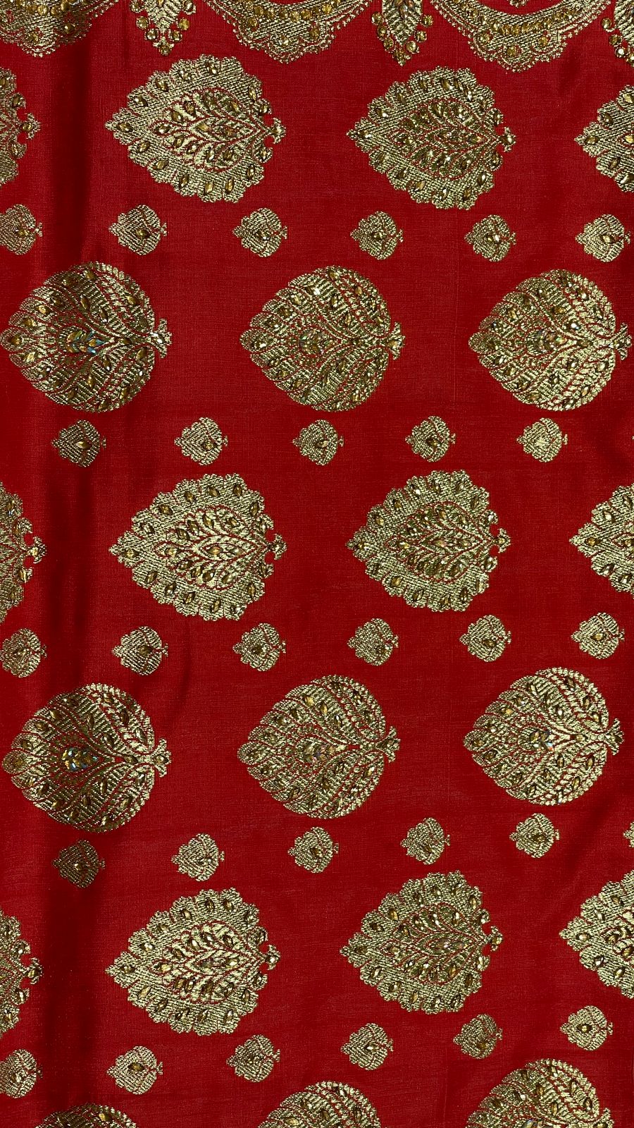Faishana Presents Peach Stone Work Golden Zari Boota Zari Border Banarasi Saree with Peach Blouse