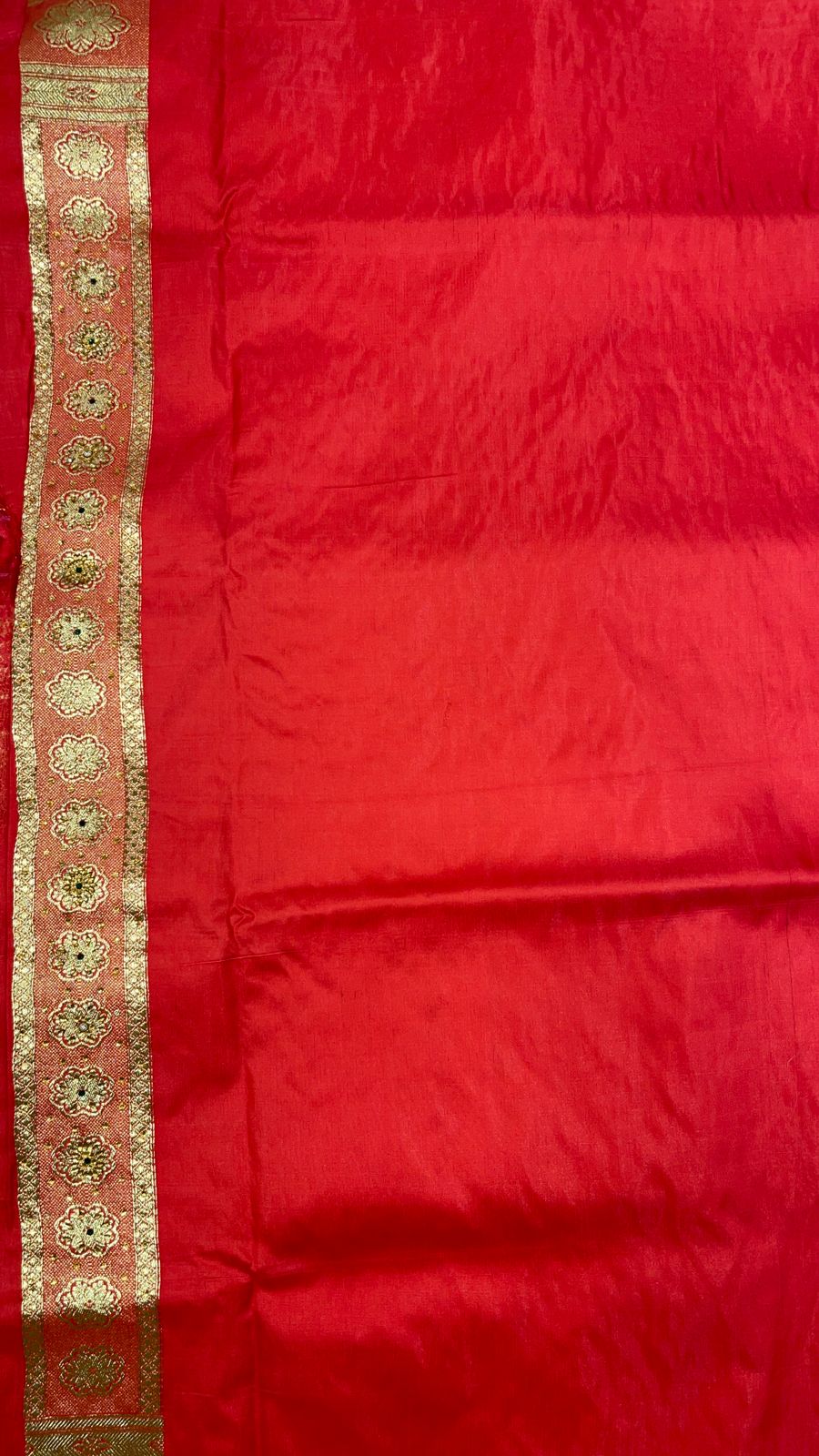 Faishana Presents Peach Stone Work Golden Zari Boota Zari Border Banarasi Saree with Peach Blouse
