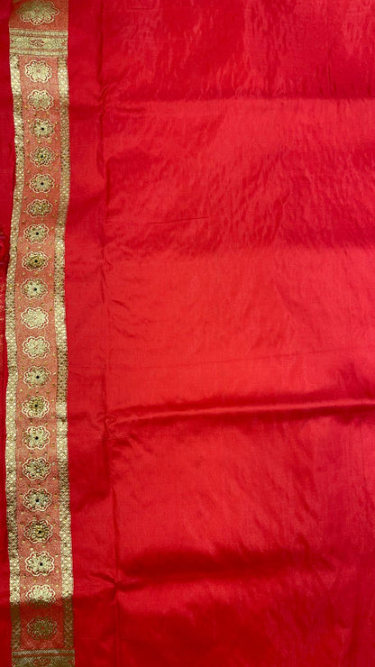 Faishana Presents Peach Stone Work Golden Zari Boota Zari Border Banarasi Saree with Peach Blouse