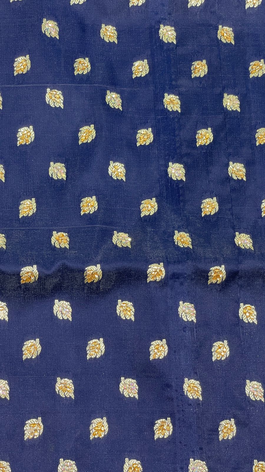 Faishana Presents Navy Blue Stone Work Golden Zari Chunri Booti with Contrast Magenta Alfi Boota Pallu Zari Border With Magenta Blouse Banarasi Saree