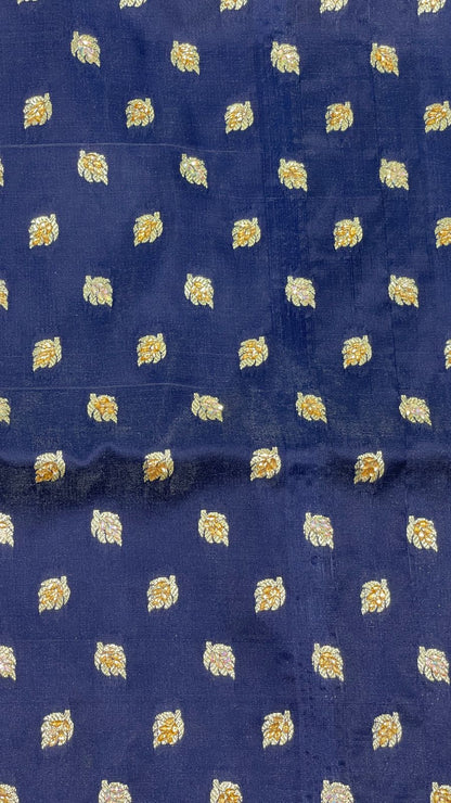 Faishana Presents Navy Blue Stone Work Golden Zari Chunri Booti with Contrast Magenta Alfi Boota Pallu Zari Border With Magenta Blouse Banarasi Saree