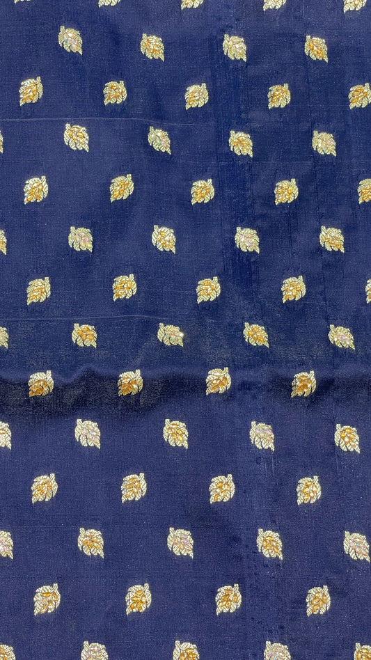 Faishana Presents Navy Blue Stone Work Golden Zari Chunri Booti with Contrast Magenta Alfi Boota Pallu Zari Border With Magenta Blouse Banarasi Saree
