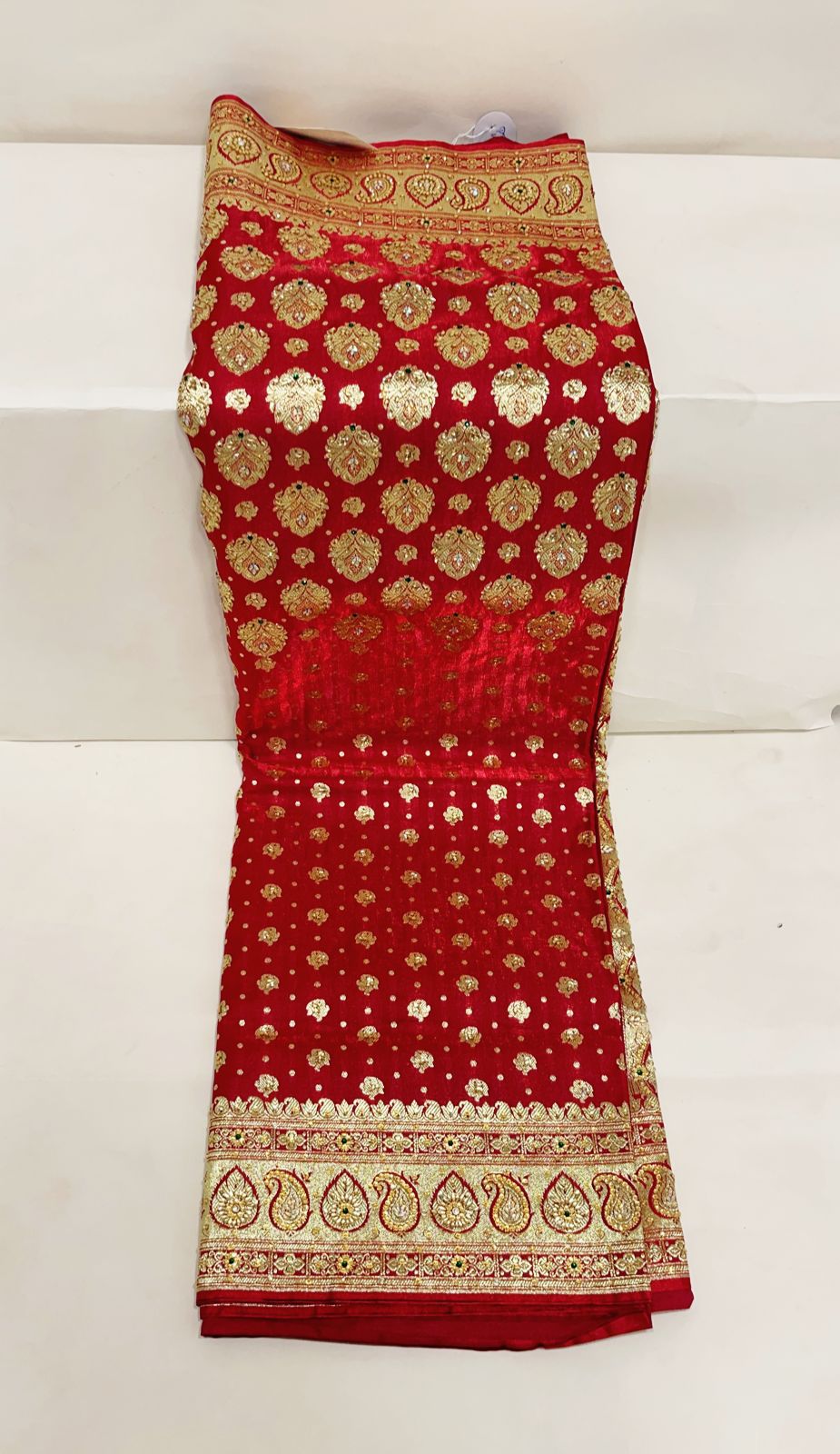 Faishana Presents Maroon Stone Work Golden Zari Half-Half Patli Booti Zari Border with Maroon Blouse Banarasi Saree