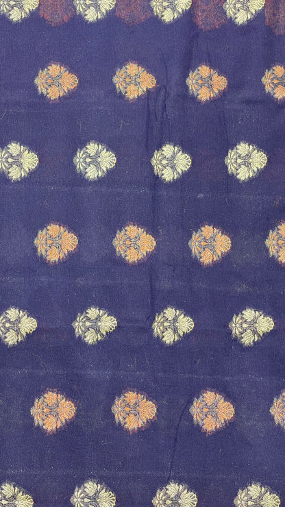 Faishana Pure Handloom Navy Blue Chiffon Resham Floral Mina Booti with Paisley Mina Zari Border and Tilfi Zari Border with Navy Blouse