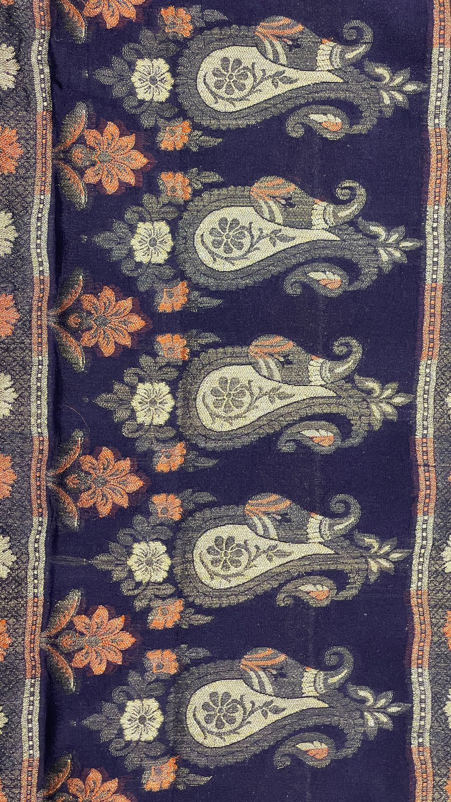 Faishana Pure Handloom Navy Blue Chiffon Resham Floral Mina Booti with Paisley Mina Zari Border and Tilfi Zari Border with Navy Blouse