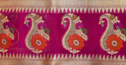 Faishana Pure Handloom Magenta Chiffon Floral Zari Booti with Floral Mina Boota Skirt Zari Border and Paisley Zari Jaal Pallu with Magenta Blouse