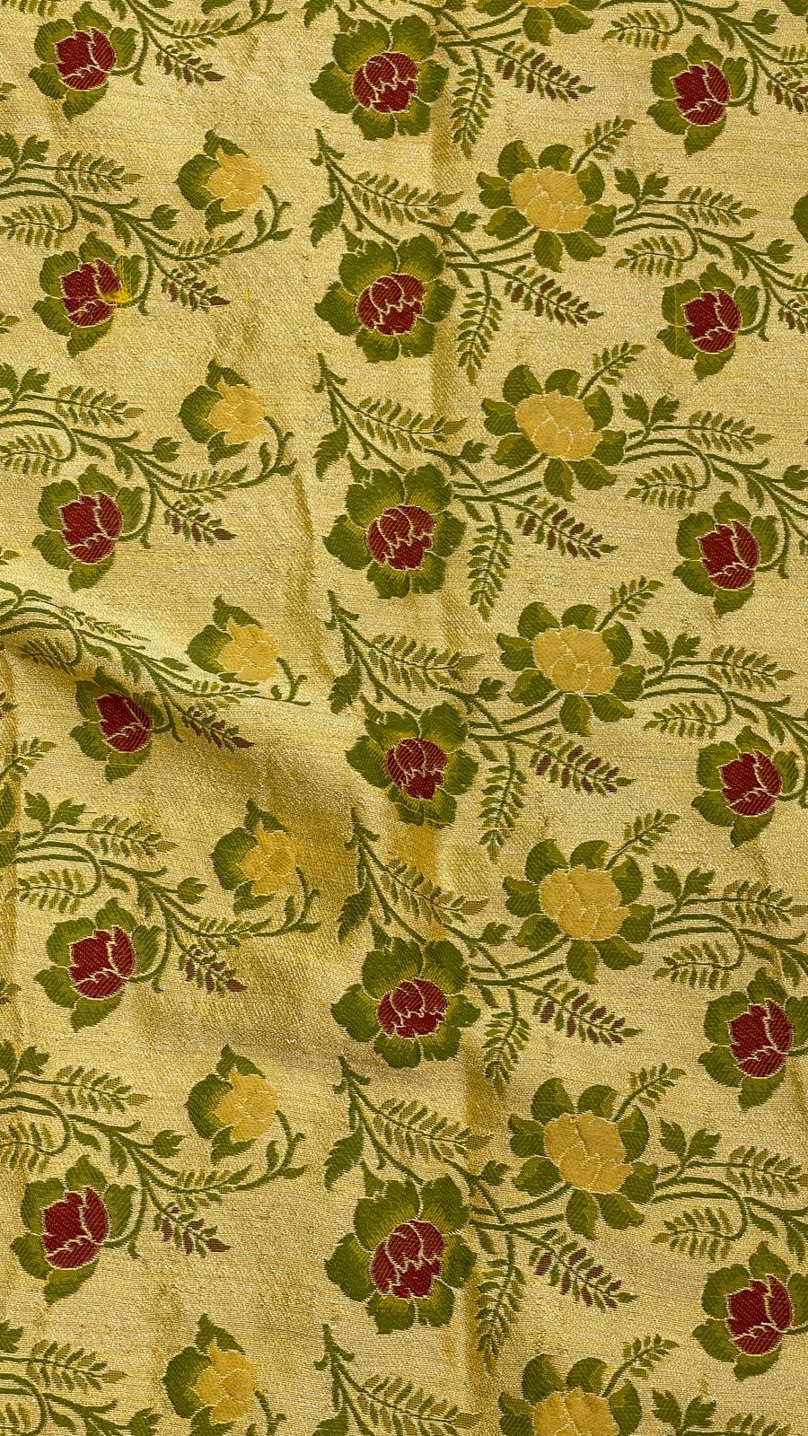 Faishana Pure Handloom Yellow Chiffon Gold Zari Jaal with Floral Mina Jaal Anchal and Tilfi Zari Border with Yellow Blouse