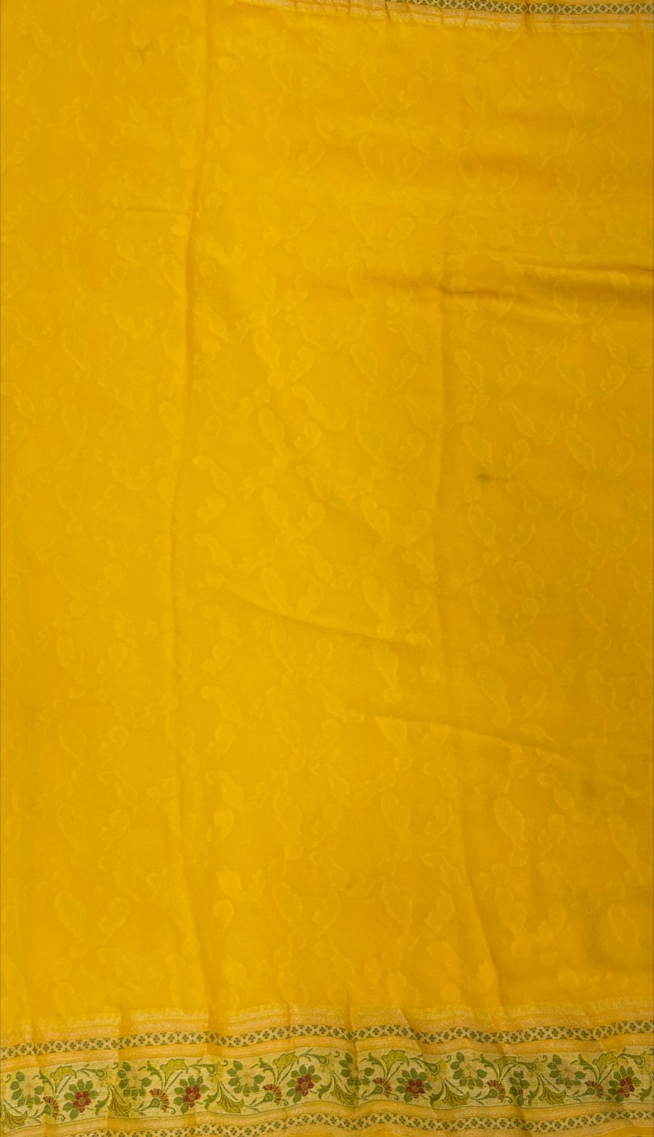 Faishana Pure Handloom Yellow Chiffon Gold Zari Jaal with Floral Mina Jaal Anchal and Tilfi Zari Border with Yellow Blouse