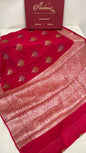 Faishana Pure Handloom Pink Chiffon Resham Floral Mina Zari Booti with Banarasi Zari Border and Pink Blouse&nbsp;