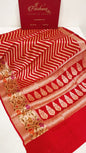 Faishana Presents Pure Handloom Red Chiffon Resham Zari Zig-Zag with Paithani Skirt Zari Border with Red Blouse