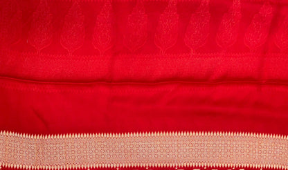 Faishana Presents Pure Handloom Red Chiffon Resham Zari Zig-Zag with Paithani Skirt Zari Border with Red Blouse