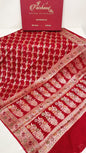 Faishana Pure Handloom Maroon Chiffon Resham Zari Floral Diagonal Stripe with Minakari Zari Boota Anchal and Minakari Border with Maroon Blouse