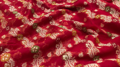 Faishana Pure Handloom Maroon Chiffon Resham Zari Floral Diagonal Stripe with Minakari Zari Boota Anchal and Minakari Border with Maroon Blouse