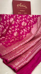 Faishana Pure Handloom Magenta Chiffon Floral Golden Zari Boota Jaal with Banarasi Zari Border and Magenta Blouse