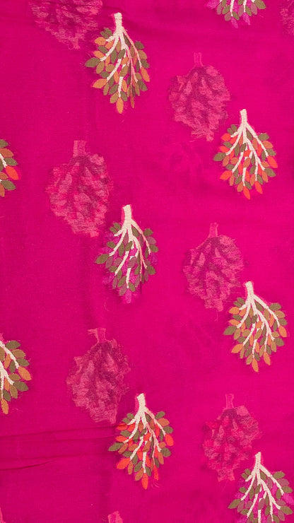 Faishana Pure Handloom Magenta Chiffon Resham Floral Mina Zari Booti with Banarasi Zari Border and Magenta Blouse&nbsp;