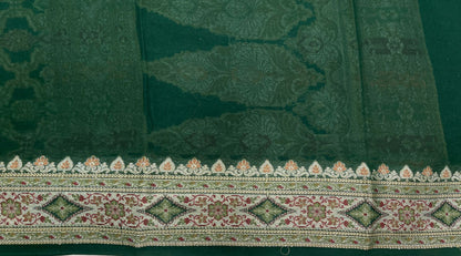 Faishana Pure Handloom Dark Green Chiffon Resham Mina Bandhani Zari Booti with Miankari Pallu and Zari Border with Dark Green Blouse&nbsp;