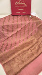 Faishana Pure Handloom Peach Chiffon Floral Copper Zari Mina Stripe Jaal Booti with Paisley Mina Zari Border and Peach Blouse