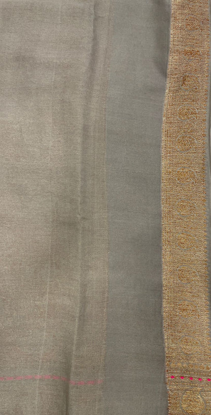 Faishana Pure Handloom Grey Chiffon Floral Copper Zari Mina Stripe Jaal with Paisley Mina Zari Border and Grey Blouse