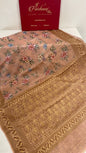 Faishana Pure Handloom Peach Chiffon Floral Digital Print Boota with Paisley Copper Zari Border and Peach Blouse